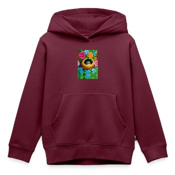 Vogel in seinem Nest umgeben von Blumen - Kinder Premium Organic Hoodie - Burgunderrot - Vorne - AI Model Kid Female (0cm)