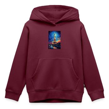 Eiffelturm - Kinder Premium Organic Hoodie - Burgunderrot - Vorne - AI Model Kid Female (0cm)