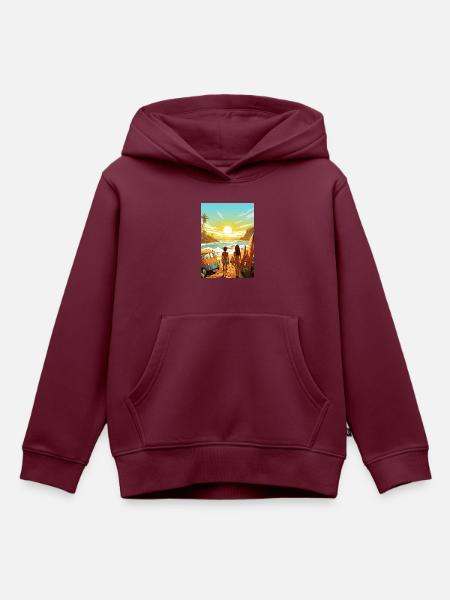 Strandszene mit Surfbrett - Kinder Premium Organic Hoodie - Burgunderrot