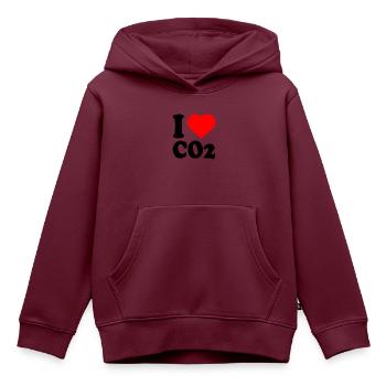 I love co2 - Kinder Premium Organic Hoodie - Burgunderrot - Vorne - AI Model Kid Female (0cm)