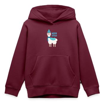 Bobby das Lama wünscht Merry Christmas - Kinder Premium Organic Hoodie - Burgunderrot - Vorne - AI Model Kid Female (0cm)