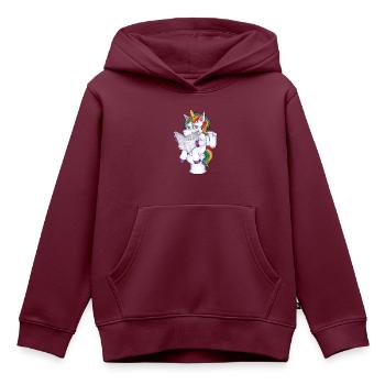 Witziger angepisstes Einhorn mit Zeitung auf Klo - Kinder Premium Organic Hoodie - Burgunderrot - Vorne - AI Model Kid Female (0cm)