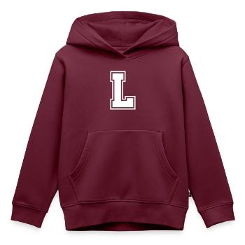 Buchstabe L - Letter L - Kinder Premium Organic Hoodie - Burgunderrot - Vorne - AI Model Kid Female (0cm)