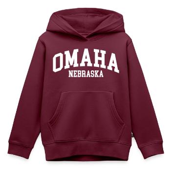 Omaha - Kinder Premium Organic Hoodie - Burgunderrot - Vorne - AI Model Kid Female (0cm)