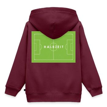 HALBZEIT – Fußball - Spielfeld - Fußballfans - Tor - Kinder Premium Organic Hoodie - Burgunderrot - Hinten - AI Model Kid Female (0cm)