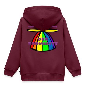 Ich bin der Normalste hier, Propellerhut - Kinder Premium Organic Hoodie - Burgunderrot - Hinten - AI Model Kid Female (0cm)