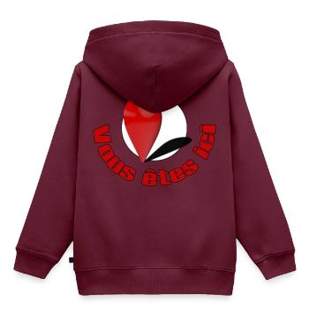 Sie sind hier mit Text - Kinder Premium Organic Hoodie - Burgunderrot - Hinten - AI Model Kid Female (0cm)