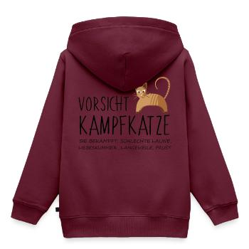 Vorsicht Kampfkatze Mieze Geschenk Idee - Kinder Premium Organic Hoodie - Burgunderrot - Hinten - AI Model Kid Female (0cm)