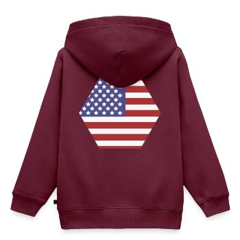 Flagge der Vereinigten Staaten - Kinder Premium Organic Hoodie - Burgunderrot - Hinten - AI Model Kid Female (0cm)