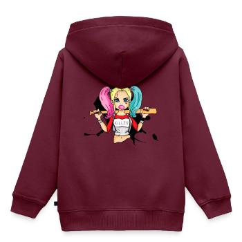 Killer, Mädchen mit rosa-blauen Haaren - Kinder Premium Organic Hoodie - Burgunderrot - Hinten - AI Model Kid Female (0cm)