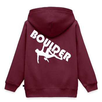bouldern - Kinder Premium Organic Hoodie - Burgunderrot - Hinten - AI Model Kid Female (0cm)