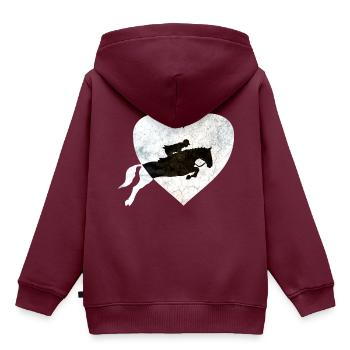 Springreiter auf Springpferd - Kinder Premium Organic Hoodie - Burgunderrot - Hinten - AI Model Kid Female (0cm)