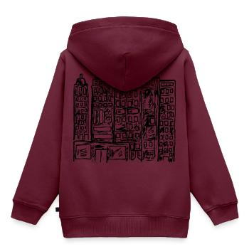 Zeichnung Skizze Hochhäuser Wolkenkratzer - Kinder Premium Organic Hoodie - Burgunderrot - Hinten - AI Model Kid Female (0cm)