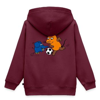 Maus und Elefant spielen Fussball - Kinder Premium Organic Hoodie - Burgunderrot - Hinten - AI Model Kid Female (0cm)