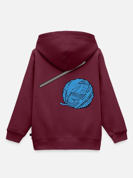 Blaues Häkel-Garn mit Häkelnadel - Kinder Premium Organic Hoodie - Burgunderrot