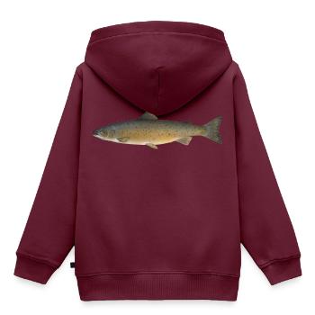 Lachs - Kinder Premium Organic Hoodie - Burgunderrot - Hinten - AI Model Kid Female (0cm)