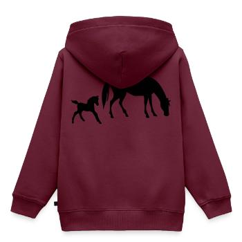 Pferd und Fohlen Design - Kinder Premium Organic Hoodie - Burgunderrot - Hinten - AI Model Kid Female (0cm)