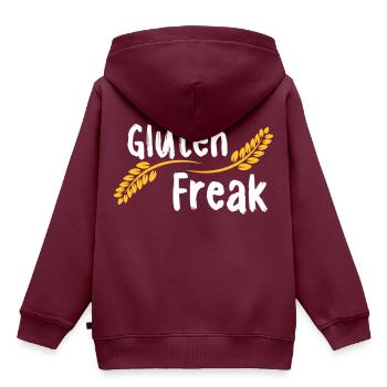 Gluten Freak - Kinder Premium Organic Hoodie - Burgunderrot - Hinten - AI Model Kid Female (0cm)