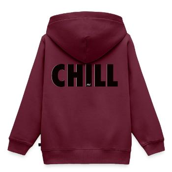 CHILL - Kinder Premium Organic Hoodie - Burgunderrot - Hinten - AI Model Kid Female (0cm)