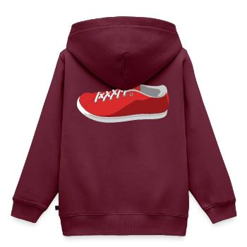 Schuh Rendering - Kinder Premium Organic Hoodie - Burgunderrot - Hinten - AI Model Kid Female (0cm)