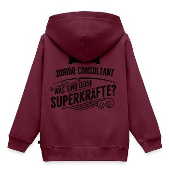 Junior Consultant - Kinder Premium Organic Hoodie - Burgunderrot - Hinten - AI Model Kid Female (0cm)