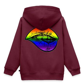 Pride Lips Regenbogen LGBT LGBTQ Gay Lesbian Flag - Kinder Premium Organic Hoodie - Burgunderrot - Hinten - AI Model Kid Female (0cm)