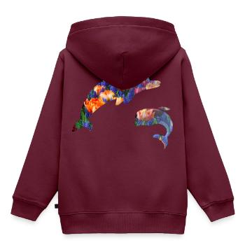 Delfin - Kinder Premium Organic Hoodie - Burgunderrot - Hinten - AI Model Kid Female (0cm)
