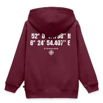 SteinhagenGeocacher Geschenk Standort GPS Stadt - Kinder Premium Organic Hoodie - Burgunderrot - Hinten - AI Model Kid Female (0cm)