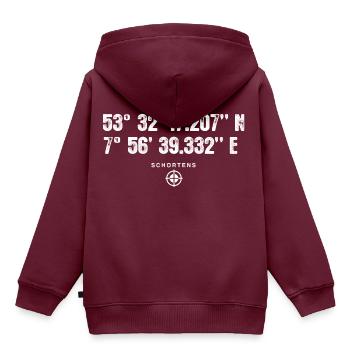 Schortens Geocacher Geschenk Standort GPS Stadt - Kinder Premium Organic Hoodie - Burgunderrot - Hinten - AI Model Kid Female (0cm)