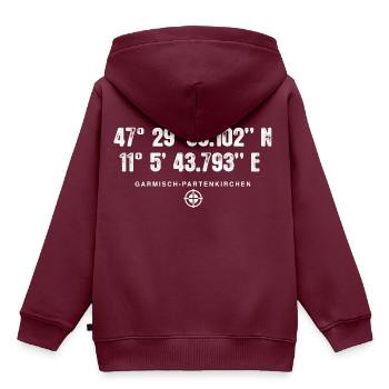 Garmisch-Partenkirchen Geocacher Standort Stadt - Kinder Premium Organic Hoodie - Burgunderrot - Hinten - AI Model Kid Female (0cm)