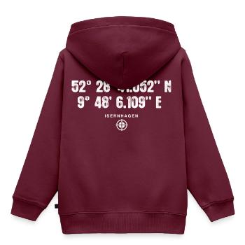Isernhagen Geocacher Geschenk Standort GPS Stadt - Kinder Premium Organic Hoodie - Burgunderrot - Hinten - AI Model Kid Female (0cm)