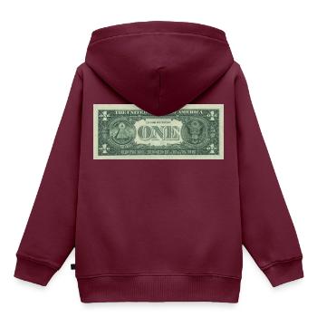 One Dollar Bill. Ein Dollar Schein - Kinder Premium Organic Hoodie - Burgunderrot - Hinten - AI Model Kid Female (0cm)