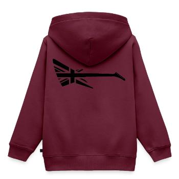 Gitarren Union Jack - Kinder Premium Organic Hoodie - Burgunderrot - Hinten - AI Model Kid Female (0cm)