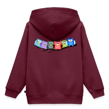 Cooles buntes Eulen Motiv - Kinder Premium Organic Hoodie - Burgunderrot - Hinten - AI Model Kid Female (0cm)