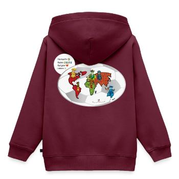 Fußball verbindet Welten- Die Hüter von Orbis - Kinder Premium Organic Hoodie - Burgunderrot - Hinten - AI Model Kid Female (0cm)
