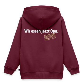 Wir essen jetzt Opa Satzzeichen Komma Leben retten - Kinder Premium Organic Hoodie - Burgunderrot - Hinten - AI Model Kid Female (0cm)