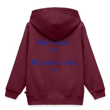 Nietzsche und Gott beide Tot? Philosophie Spruch - Kinder Premium Organic Hoodie - Burgunderrot - Hinten - AI Model Kid Female (0cm)