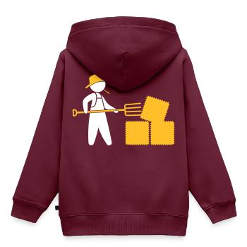 Bauer mit Mistgabel und Heu - Kinder Premium Organic Hoodie - Burgunderrot - Hinten - AI Model Kid Female (0cm)