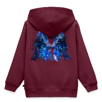 gxp woelfe hassen montag splatter watercolor blau - Kinder Premium Organic Hoodie - Burgunderrot - Hinten - AI Model Kid Female (0cm)