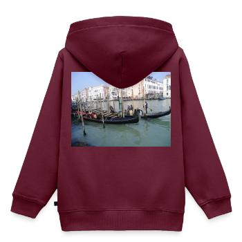 Venedig - Kinder Premium Organic Hoodie - Burgunderrot - Hinten - AI Model Kid Female (0cm)