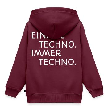 Einmal Techno Immer Techno - Kinder Premium Organic Hoodie - Burgunderrot - Hinten - AI Model Kid Female (0cm)