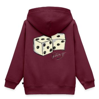 Würfel - Kinder Premium Organic Hoodie - Burgunderrot - Hinten - AI Model Kid Female (0cm)