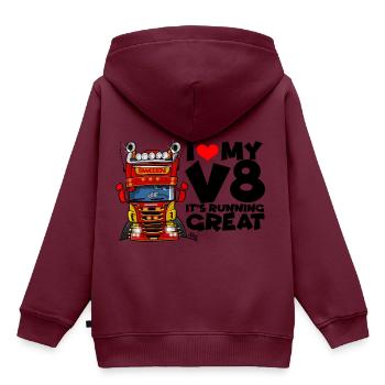 0323 Ich liebe meinen V8 - Kinder Premium Organic Hoodie - Burgunderrot - Hinten - AI Model Kid Female (0cm)