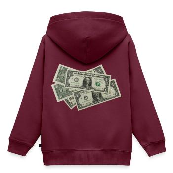 Geld - Dollar - Bargeld - Kinder Premium Organic Hoodie - Burgunderrot - Hinten - AI Model Kid Female (0cm)