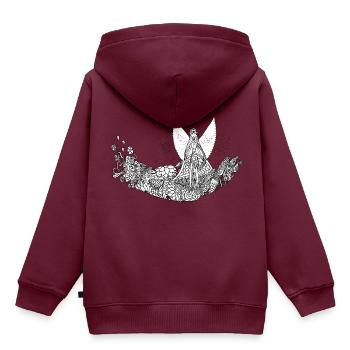 Flora - Kinder Premium Organic Hoodie - Burgunderrot - Hinten - AI Model Kid Female (0cm)