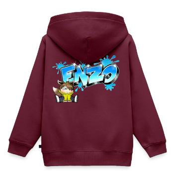 Enzo-Graffiti-Name - Kinder Premium Organic Hoodie - Burgunderrot - Hinten - AI Model Kid Female (0cm)