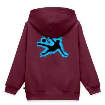 Sport Fußball Hellblau und Schwarz Umriss - Kinder Premium Organic Hoodie - Burgunderrot - Hinten - AI Model Kid Female (0cm)