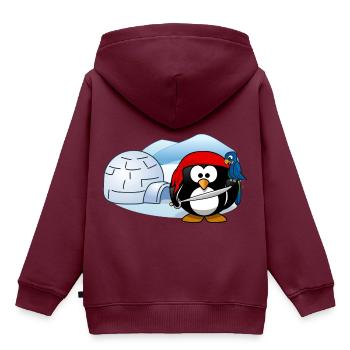 Piratenpinguin mit Schwert, Papagei und Iglu. - Kinder Premium Organic Hoodie - Burgunderrot - Hinten - AI Model Kid Female (0cm)