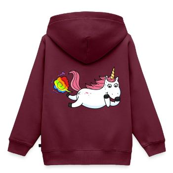 Furzendes Einhorn Regenbogen - Kinder Premium Organic Hoodie - Burgunderrot - Hinten - AI Model Kid Female (0cm)