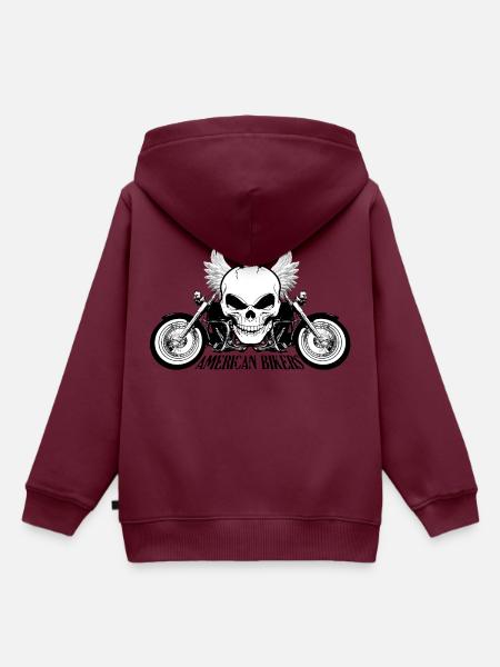 Amerikanischer Radfahrer-Motorrad-Zerhacker-Schädel-Radfahrer - Kinder Premium Organic Hoodie - Burgunderrot